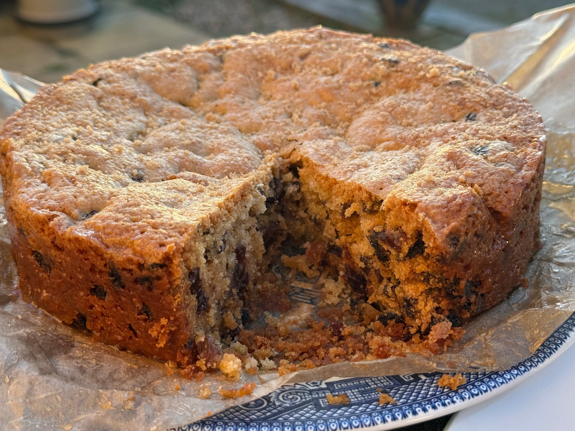 Gluten free farmhouse style fruit cake slice