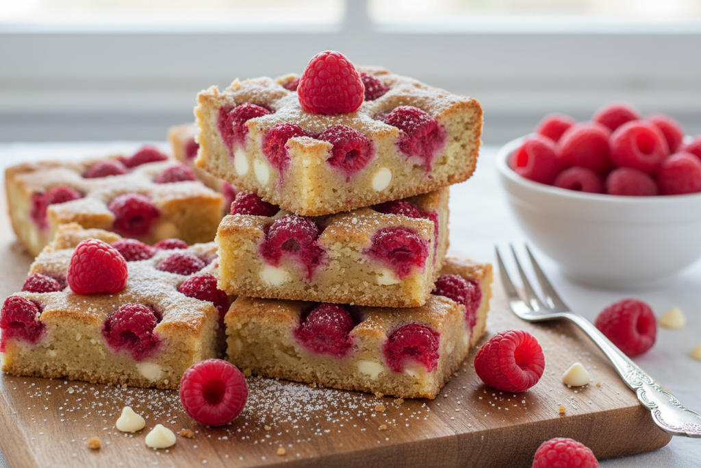 Gluten free raspberry blondies filled with fresh raspberries and white chocolate – Rolling Brew Co.